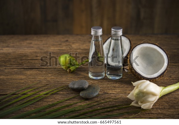 Coconut Milk Coconut Oil On Old Stock Photo Edit Now 665497561