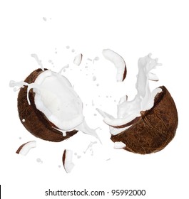 Coconut With Milk Splash Over White