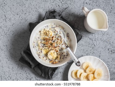 Coconut Milk Sweet Quinoa Porridge. Healthy Breakfast. Top View, Flat Lay  