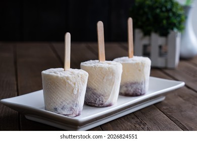 Coconut With Mungo Ice Drop; A Very Common Dessert In The Philippines By Using Condensed Milk, Cream, Coconut Meat And Mungo