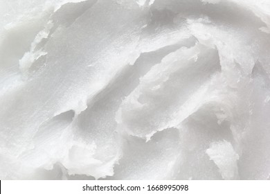 Coconut Oil Butter Texture. Food Ingredient, Natural Cosmetics. White Fat Close Up Background