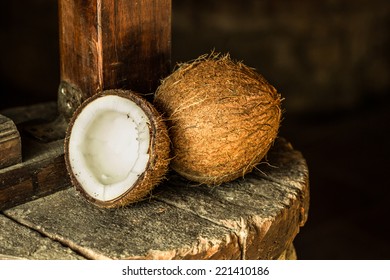 Coconut on rustic stone 