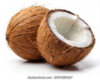 coconut on a white background cut lengthwise