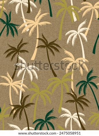 Coconut palm tree pattern textile seamless tropical forest background. Bitmap of linen-like texture