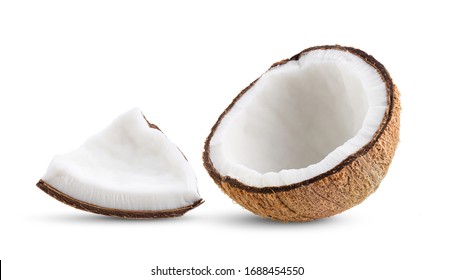 Coconut pieces isolated on a white background. full depth of field