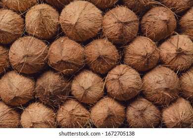 Coconut Pile, Neatly Arranged. Brownish Earthy Colors, Patterns, Textures