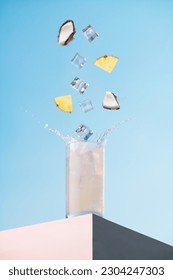 Coconut and Pineapple Drink Exploding with Flavours Burst Blue Sky