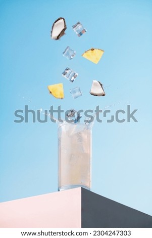 Coconut and Pineapple Drink Exploding with Flavours Burst Blue Sky