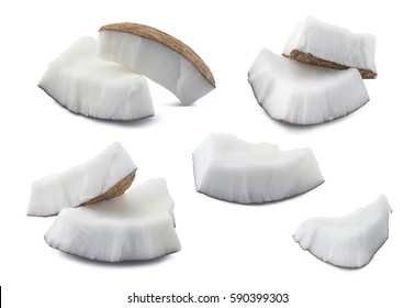 Coconut set pieces 3 isolated on white background as package design element