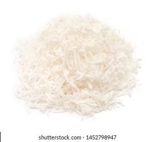 Coconut Shavings Isolated On White Background. Flat Lay, Top View