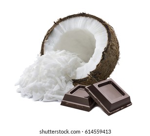 Coconut Shredded Chocolate Squares Isolated On White Background As Package Design Element