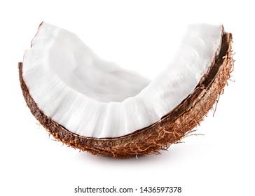 Coconut slice. Coconut piece isolated. Coco on white.
