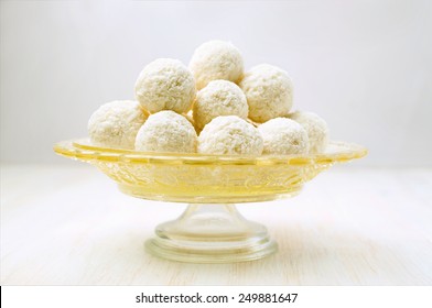 Coconut Snowball Truffles On White