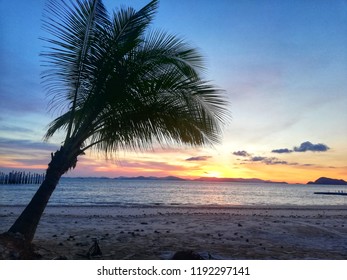 Coconut Trees Beautiful Sunset Beachkohyaoyai Phang Stock Photo ...