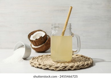 Coconut water, concept of tasty and natural coconut drink