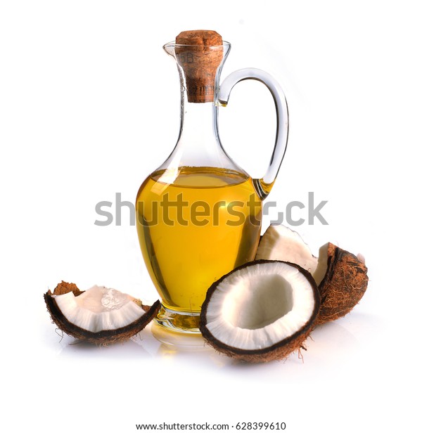 Coconuts Coconut Oil On White Background Stock Photo 628399610 ...