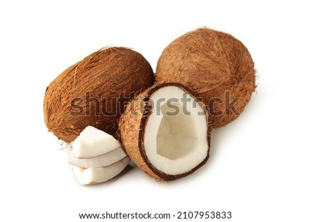 Coconuts isolated on the white background. Healthy cooking.