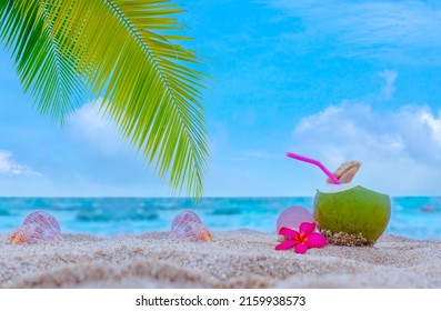 Coconuts On Beach Sandfresh Coconut Juice Stock Photo 2159938573 ...