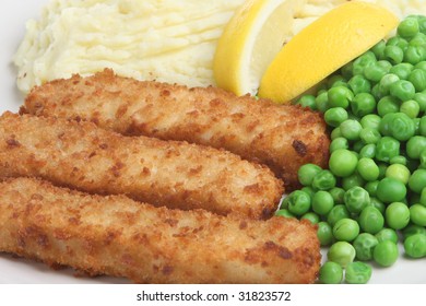 Cod Fish Fingers, Mash And Peas