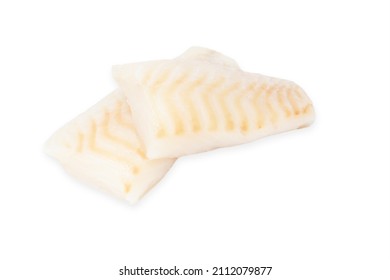 Cod Fish Loins Two Raw Pieces Isolated On White Background.