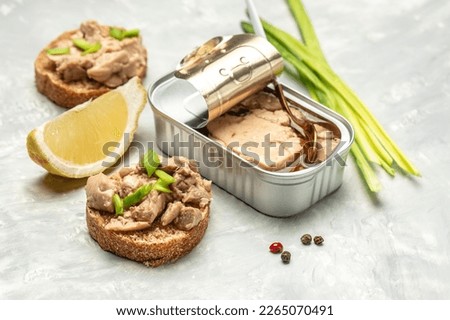 Cod liver fresh seafood healthy meal food. Sandwich with cod liver on rye bread. Health care concept. Natural source of omega 3.