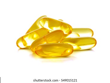 Cod Liver Oil Omega 3 Gel Capsules Isolated On White Background