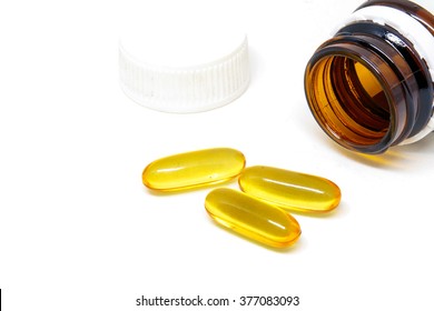 Cod Liver Oil Tablets Isolated On White Background.