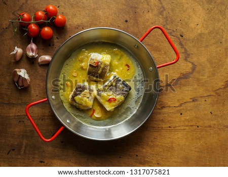  cod with pil pil, bacalao al pil pil,  typical spanish dish                              