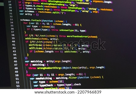 Code background in the editor. Web programming with Javascript coding