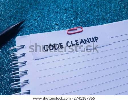 Code cleanup writting on blue background. 