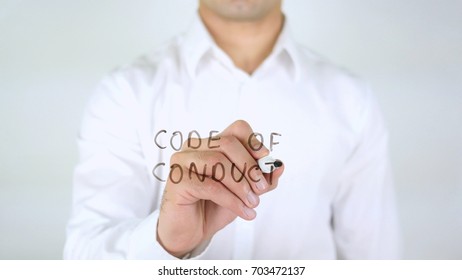 Code Of Conduct, Man Writing On Glass, Handwritten