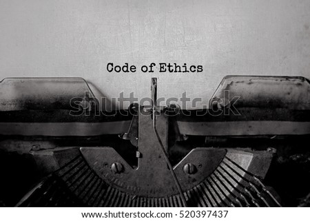 Code of Ethics typed words on a Vintage Typewriter.