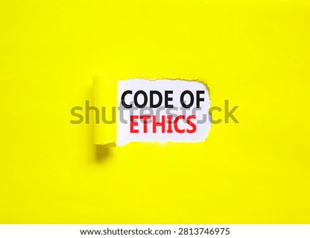 Code of ethics words symbol. Concept words Code of ethics on beautiful white paper. Beautiful yellow background. Business Code of ethics concept. Copy space.