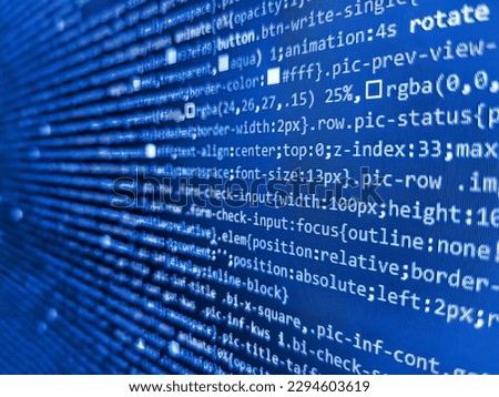 Code of javascript language on white background. Developer working on websites codes in office. Programming of Internet website. Internet security hacker prevention