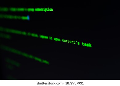 Code language on a computer screen.  Selective focus on words.