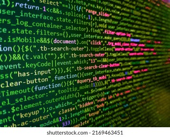 Code of language on white background. Digital technology on display. Programming, webdesign HTML printed code. Real Html code developing screen