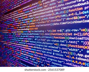 Code on monitor. Computer data matrix. Code background. Abstract computer script code. Can be used for background. Background of program code. Genome sequencing. Developer work. Web dewelopment.