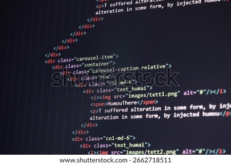 Code-based word cloud with visual focus on development terms like CSS, HTML, function, script, and source. Designed for tech-oriented presentations and modern web content.