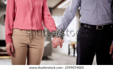 The codependent couple in chains shows their dependency and affection.   Possible professions: therapist, relationship counselor, marriage therapist.