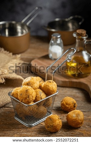 Codfish dumplings. fried dumpling, cod dumpling, fish meat, bacalao bunuelos.