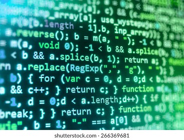Coding application developer. Programmer developer screen, web app coding. Script on computer. Modern display of data source code. Programming code abstract screen of software. Blue, green color. 