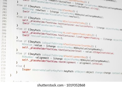 Coding programmer abstract background. Computer language script code on screen