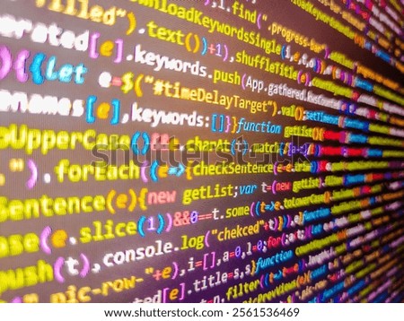 Coding programmer abstract background. Monitor closeup of function source code. Multiple exposure red binary code lines. Sale  tagcloud. Abstract background of digital binary code of software.