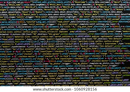 Coding script text on screen. Abstract computer script code. Closeup of Java Script, CSS and HTML code. Search engine optimization for better rankings with anchor tags. 