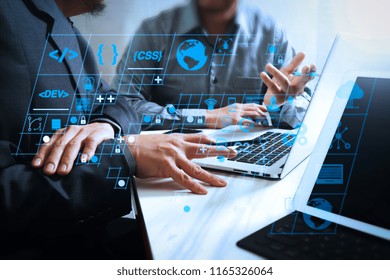 Coding Software Developer Work With AR New Design Dashboard Computer Icons Of Scrum Agile Development And Code Fork And Versioning With Responsive Cybersecurity.Business Team Meeting.investor Working 