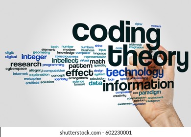 Coding theory word cloud concept on grey background.