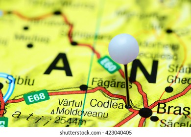 Codlea Pinned On A Map Of Romania
