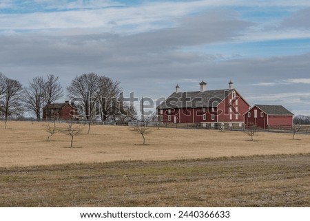 The Codori Barn and Sherfy House from the Fields of Picketts Charge, Gettysburg Pennsylvania USA