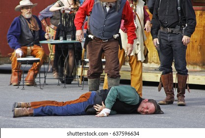 CODY, WYOMING - July 3, 2016 - Man On Ground During Old Western Shootout