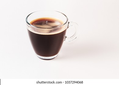 Coffee Americano In Glass Small Cup With Foam White Background